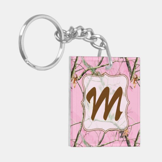 ピンク迷彩柄カモフラージュ狩りガール実在キーチェーン キーホルダー (正面左)