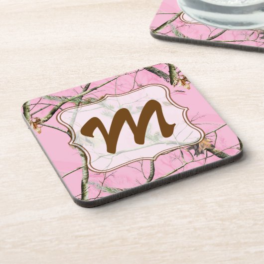 ピンク迷彩柄カモフラージュ狩りモノグラムドリンクコースター コースター (左側)