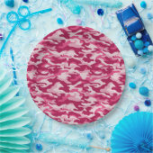 ピンク迷彩柄カモフラージュ ペーパープレート (パーティー)