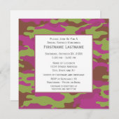 ピンク迷彩柄ブライダルシャワーまたは婚約パーティ 招待状 (正面/裏面)