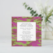 ピンク迷彩柄ブライダルシャワーまたは婚約パーティ 招待状 (スタンド正面)