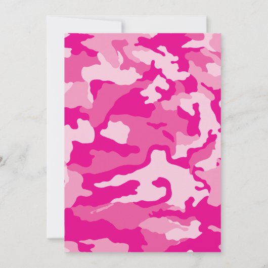 ピンク迷彩柄ベイビーシャワーカモフラージュカントリーガール 招待状 (裏面)