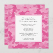 ピンク迷彩柄ベビーシャワーまたはパーティー 招待状 (正面/裏面)