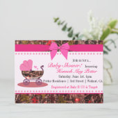 ピンク迷彩柄ベビーシャワーパーティの招待状 招待状 (スタンド正面)