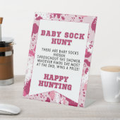 ピンク迷彩柄ベビーシャワーベビー靴下ゲーム台座看板 台座サイン (インサイチュ)