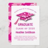 ピンク迷彩柄卒業パーティー 招待状 (正面/裏面)