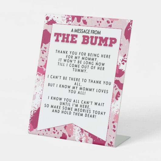 ピンク迷彩柄誕生日パーティー用品ベビーシャワー 台座サイン (正面)