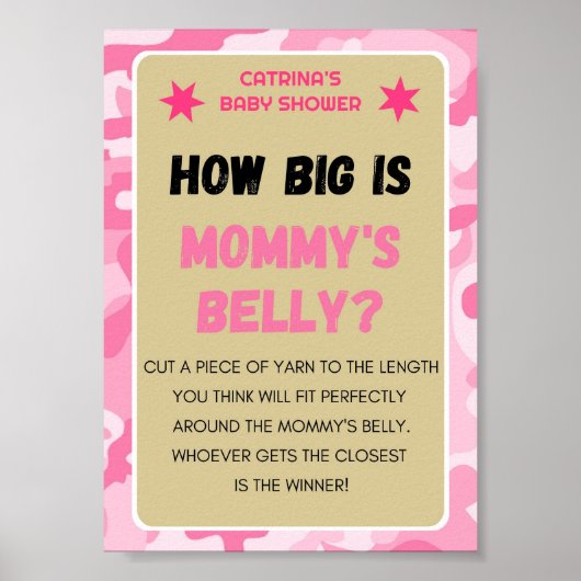 ピンク迷彩柄赤ちゃんシャワー記号 ポスター (正面)