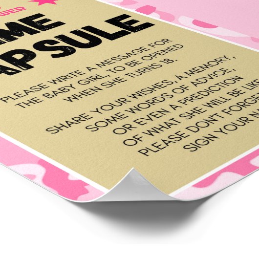 ピンク迷彩柄赤ちゃんシャワー記号 ポスター (角)