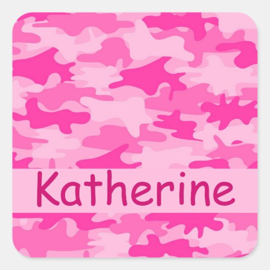 ピンク迷彩柄迷彩名パーソナライズされた スクエアシール (正面)