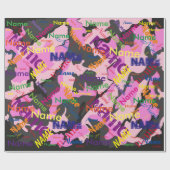 ピンク迷彩柄追加名のカスタム折り返し紙 ラッピングペーパー (フラット)