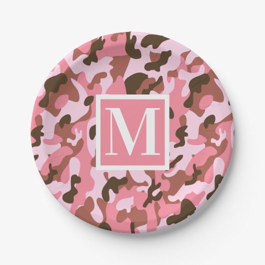 ピンク迷彩柄 ペーパープレート (正面)