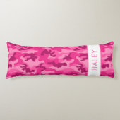 ピンク迷彩柄NAMEキッズベッドルームデコールおもしろい ボディピロー (正面)
