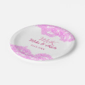 ピンク追加カップル名dateモノグラムグリッタースパークル ペーパープレート (アングル)