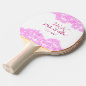 ピンク追加カップル名dateモノグラムグリッタースパークル 卓球ラケット (正面アングル)