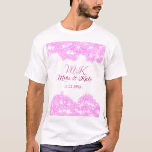 ピンク追加カップル名dateモノグラムグリッタースパークル tシャツ