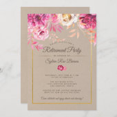 ピンク退素朴職パーティの招待状 招待状 (正面/裏面)