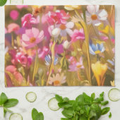 ピンク野花イエローラベンダー2025 キッチンタオル (折り畳み)