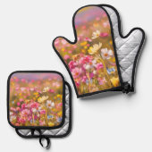 ピンク野花イエローラベンダー2025 鍋つかみ&鍋敷きセット (正面/裏面)