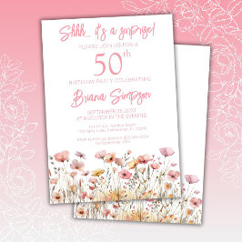 ピンク野花50thサプライズ誕生日パーティー 招待状