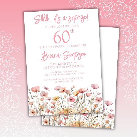ピンク野花60thサプライズ誕生日パーティー 招待状
