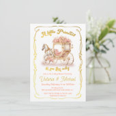 ピンク金ゴールドおとぎ話プリンセス馬車用シャワー 招待状 (スタンド正面)