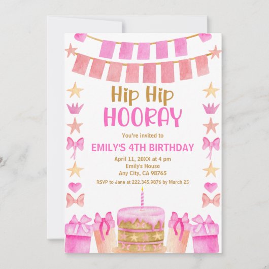 ピンク金ゴールドお尻お尻ホレー2nd誕生日招待状 招待状 (正面)