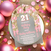 ピンク金ゴールドお祝いバルーン21歳パーティー アクリル招待状