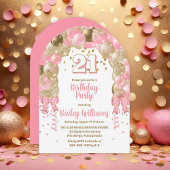 ピンク金ゴールドお祝いバルーン21歳パーティー 招待状