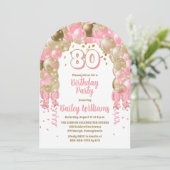 ピンク金ゴールドお祝いバルーン80th誕生日パーティー 招待状 (スタンド正面)