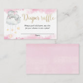 ピンク金ゴールドかわいいベビーゾウおむつラッフルカード エンクロージャーカード (正面/裏面)