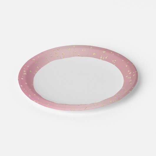 ピンク金ゴールドきらきら光る誕生日 ペーパープレート (アングル)