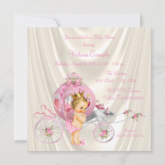 ピンク金ゴールドとアイボリーパールプリンセスベビーシャワー 招待状 (裏面)