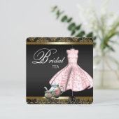 ピンク金ゴールドとブラックダマスクブライダルティーパーティー 招待状 (スタンド正面)