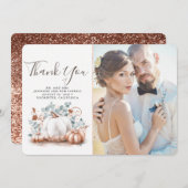ピンク金ゴールドとホワイトカボチャ秋の結婚式ありがとう サンキューカード (正面/裏面)