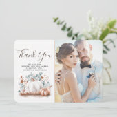 ピンク金ゴールドとホワイトカボチャ秋の結婚式ありがとう サンキューカード (スタンド正面)