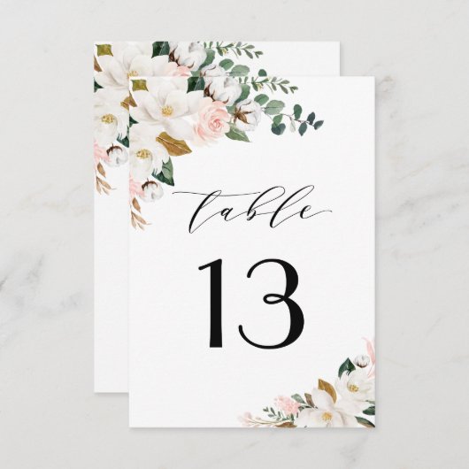 ピンク金ゴールドとホワイトマグノリ結婚アの表番号 出欠カード (正面/裏面)