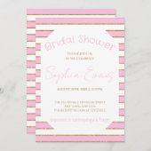ピンク金ゴールドと白ストライプのブライダルシャワー 招待状 (正面/裏面)