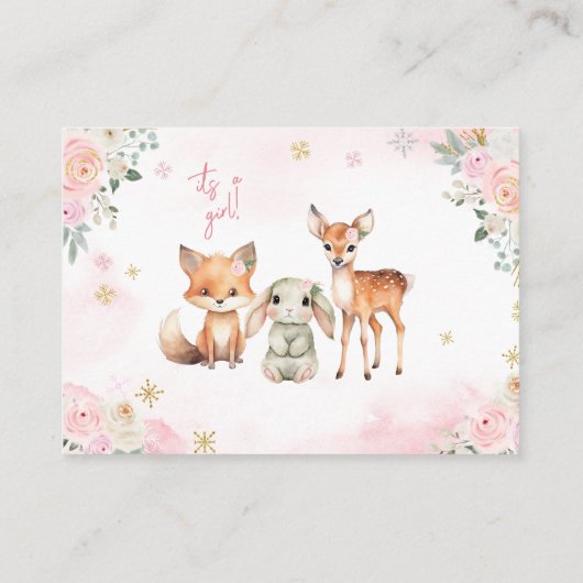 ピンク金ゴールドの冬の女の子の本ベビーエンクロージャカード エンクロージャーカード (裏面)