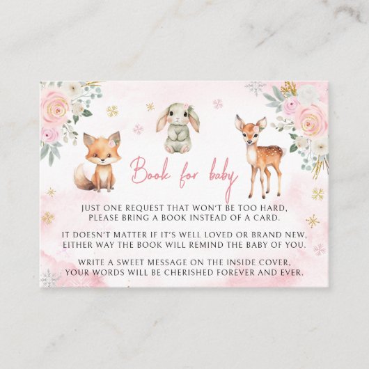 ピンク金ゴールドの冬の女の子の本ベビーエンクロージャカード エンクロージャーカード (正面)