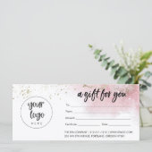 ピンク金ゴールドの商品券(ロゴ付き) (スタンド正面)