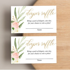 ピンク金ゴールドの緑の赤ちゃんシャワーおむつラッフルカード エンクロージャーカード