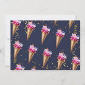 ピンク金ゴールドアイスクリーム誕生日ネイビーブルーフォト サンキューカード (裏面)