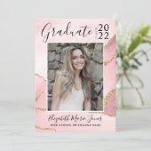 ピンク金ゴールドアゲートグリッター大学院写真卒業 案内状 (スタンド正面)