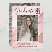 ピンク金ゴールドアゲートグリッター大学院写真卒業 案内状 (正面/裏面)