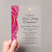 ピンク金ゴールドアゲートファースト聖体拝領ガール アクリル招待状 (インサイチュ (ポータブル))