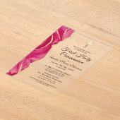 ピンク金ゴールドアゲートファースト聖体拝領ガール アクリル招待状 (レイダウン)