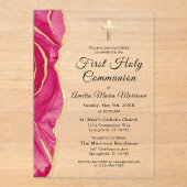 ピンク金ゴールドアゲートファースト聖体拝領ガール アクリル招待状 (正面)