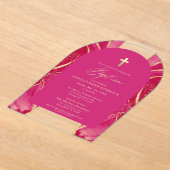 ピンク金ゴールドアゲートフェミニンエレガントモダン洗礼 アクリル招待状 (レイダウン)