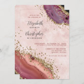 ピンク金ゴールドアゲ結婚ート 招待状 (正面/裏面)